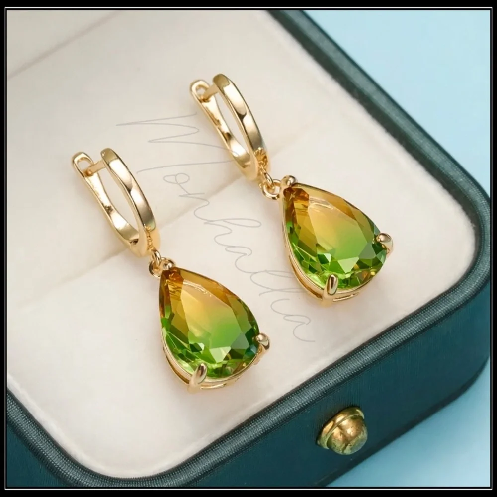 New 14k Gold Green Harvest Tourmaline Teardrop Earrings